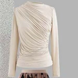 CHICWISH Women's Mock Neck Ruched Long Sleeves Knit Top